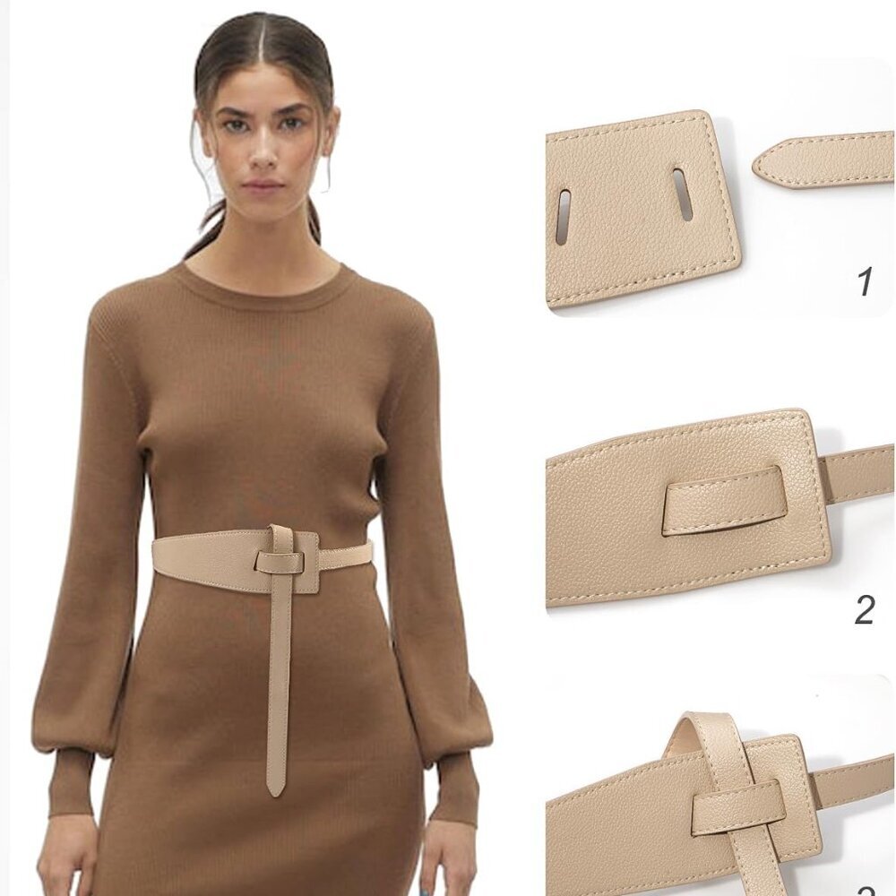 Women Leather Belts Vintage Irregular Waist Belt for Dresses Tie Knot Waistband - Picture 3 of 6